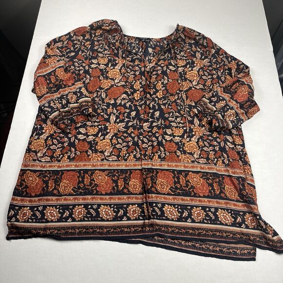 Lucky Brand Womens Tunic Top 3X Boho Floral 3/4 Sleeve Festival Peasant Shirt - Picture 1 of 11